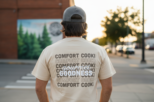 Cream shirt back - male model